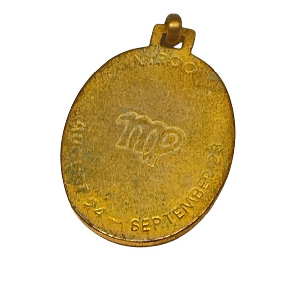 Virgo Zodiac Gold Tone Pendant Amulet With Astrological Symbols & Dates - Picture 3 of 5